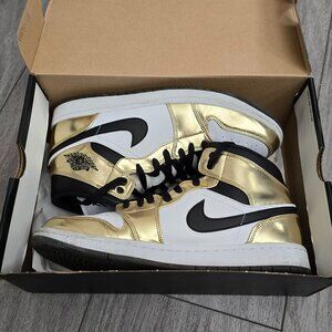 Nike AIR JORDAN 1 MID SE Gold & White Shoes Men's 11 Sneakers DC1419-700